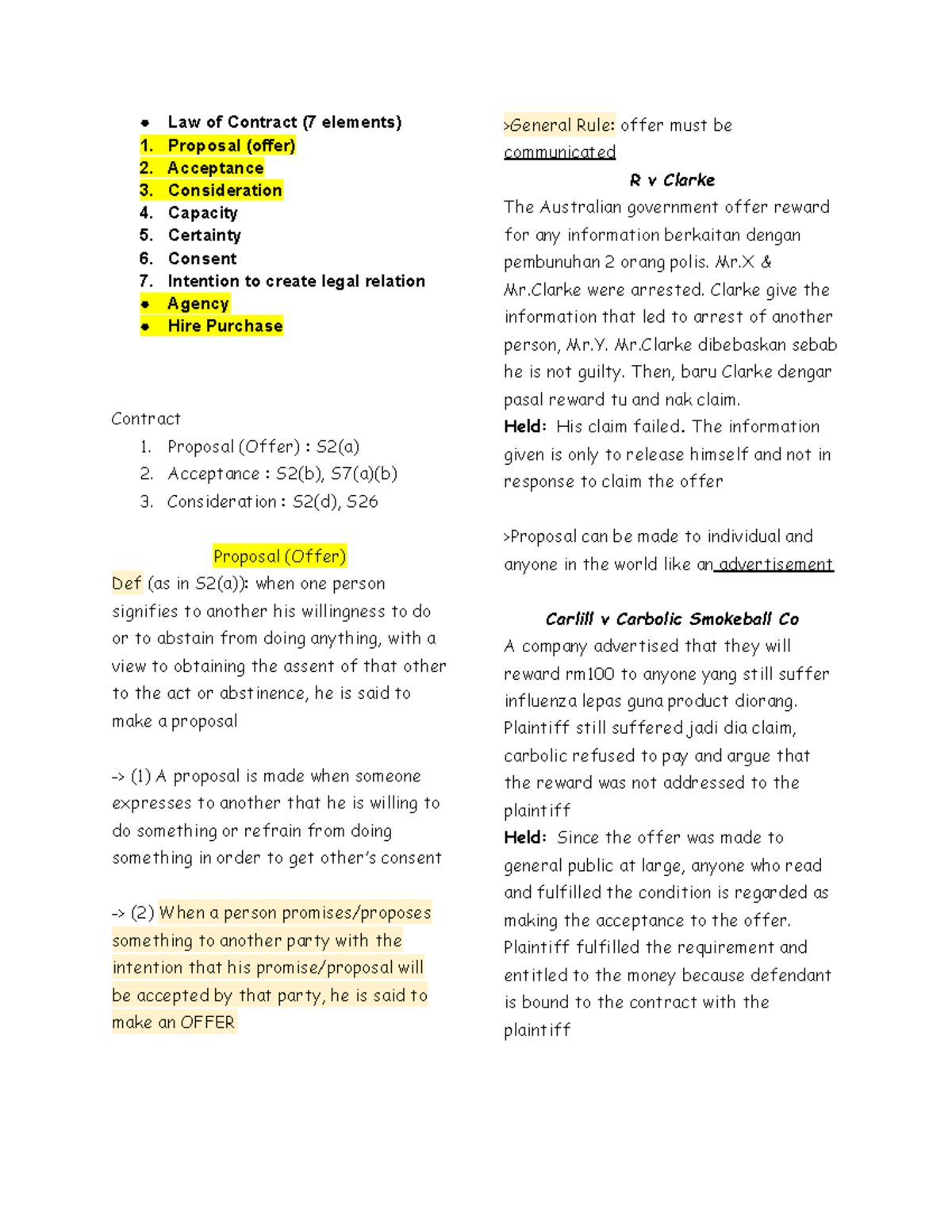 LAW OF CONTRACT: Key Elements & Case Studies (Final Exam) - Studocu
