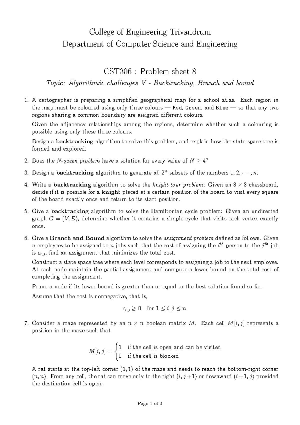 CST306: Problem Sheet 8 - Algorithmic Challenges in Backtracking ...