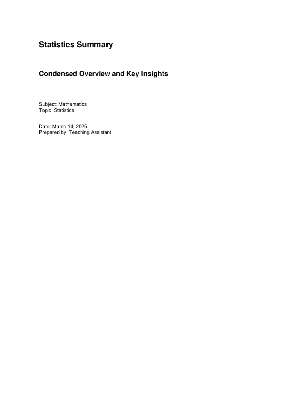 MATH 101: Statistics Summary - Key Insights & Future Directions - Studocu