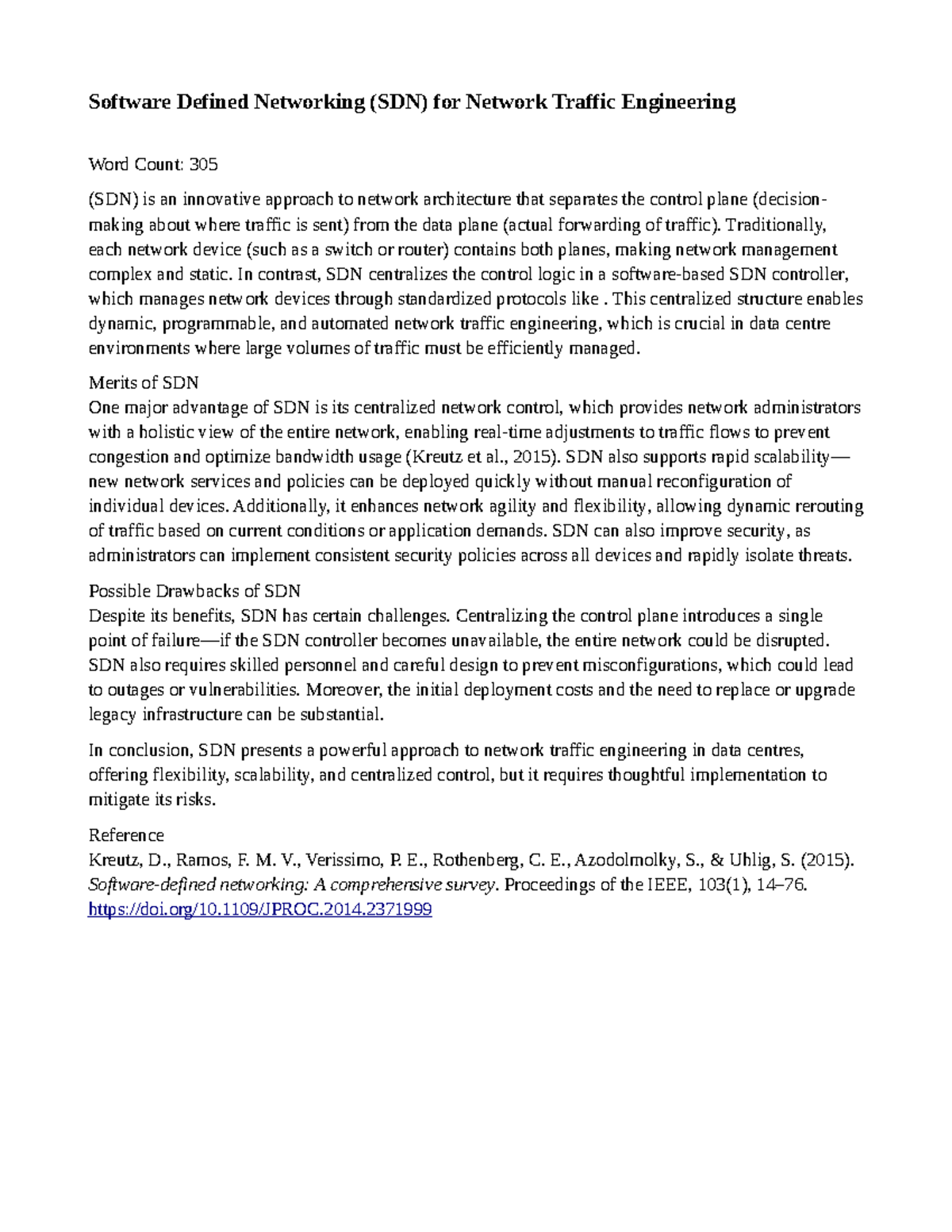 SDN for Network Traffic Engineering: Benefits & Challenges (Lj1) - Studocu