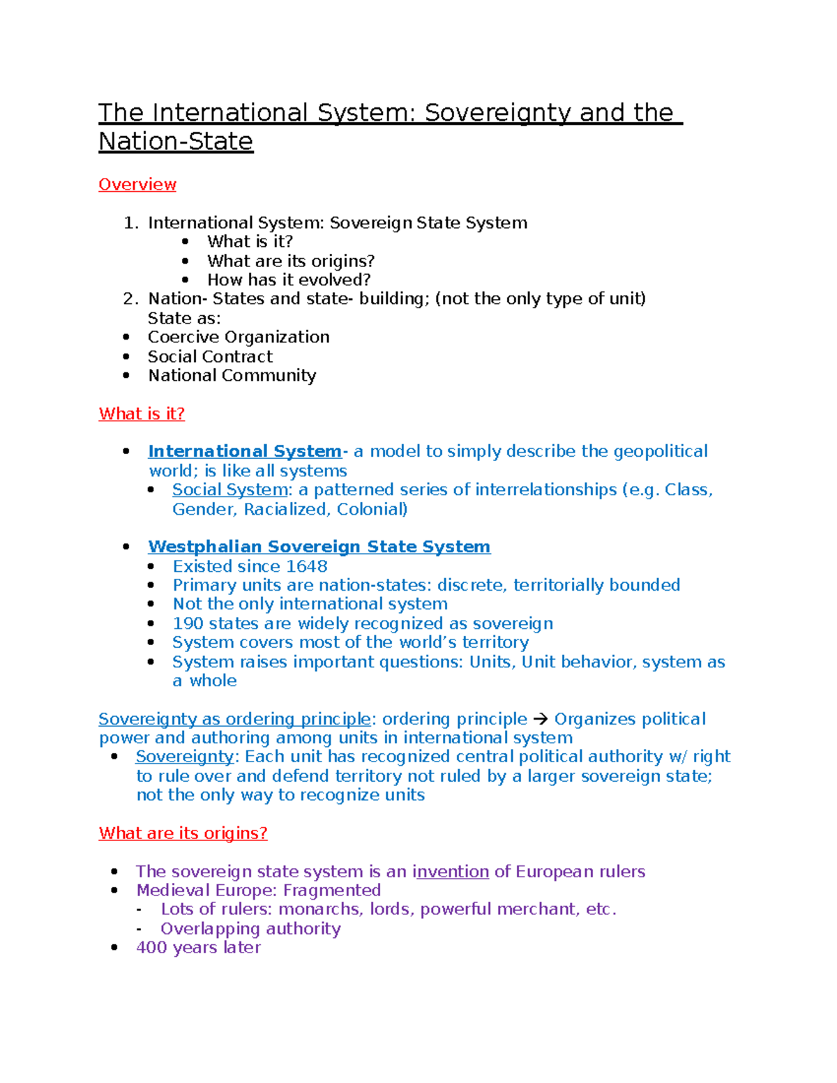World Politics Midterm Study Guide - The International System ...