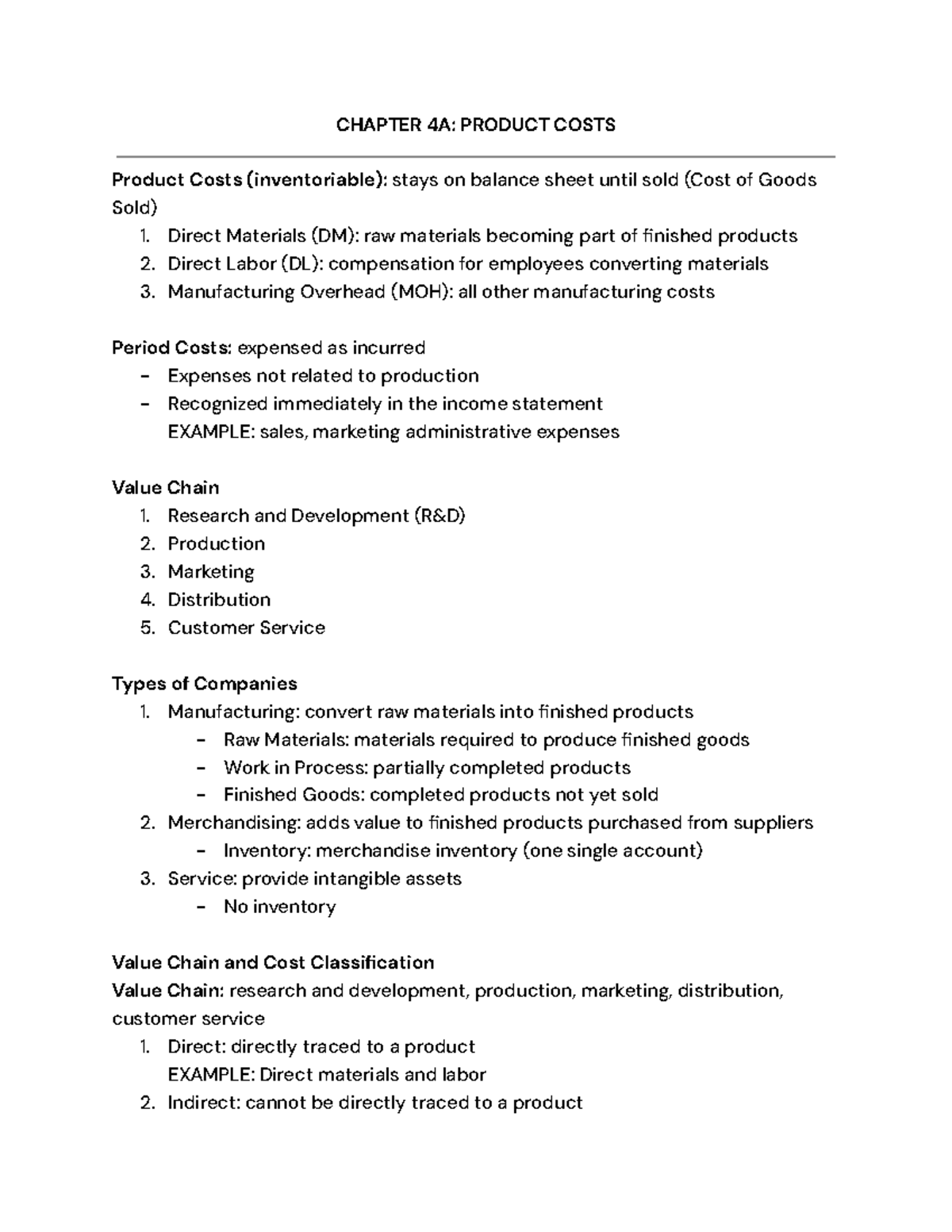 CHAPTER 4A & 4B: PRODUCT COSTS & JOB ORDER COSTING NOTES - Studocu