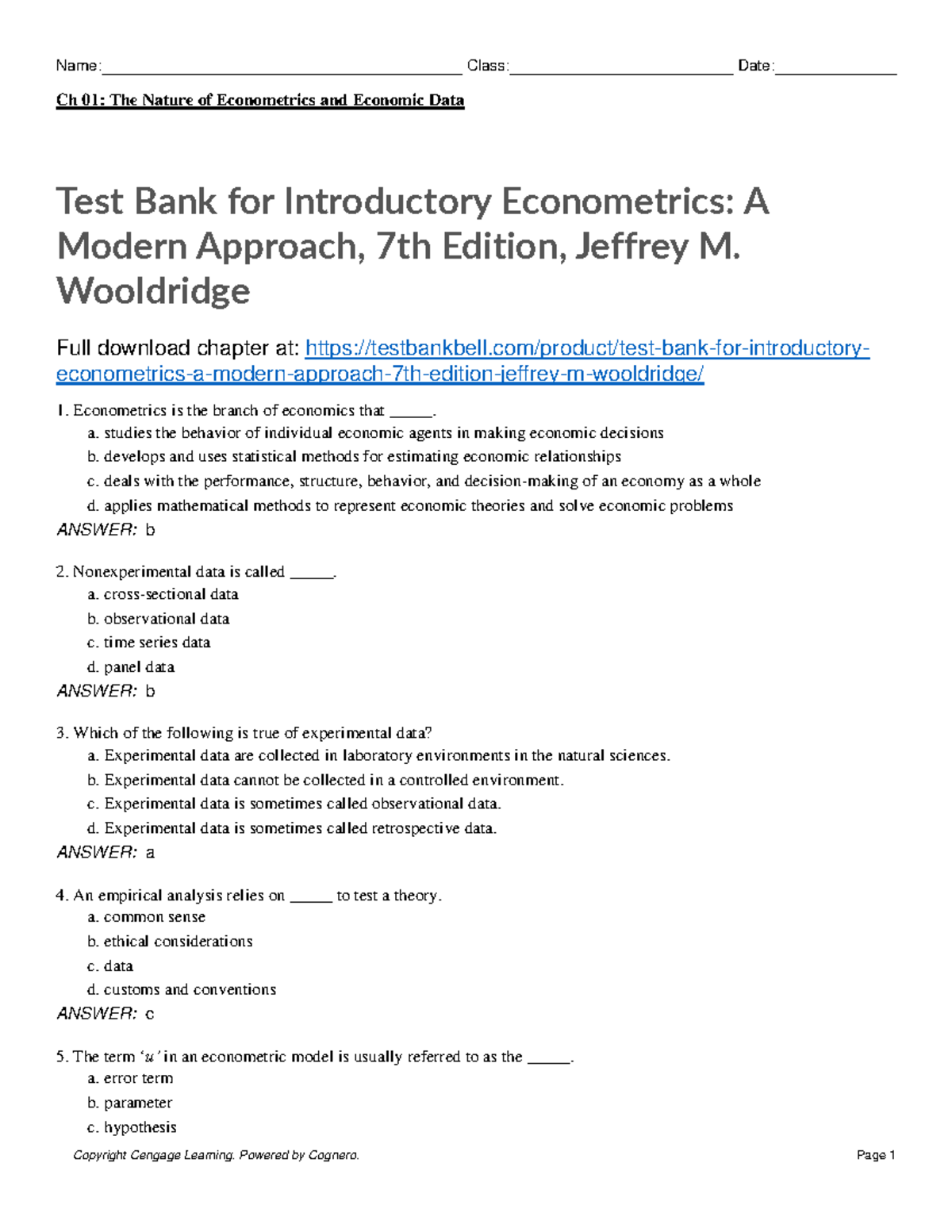 Test Bank for 654900339: Introductory Econometrics Chapter 1 - Studocu
