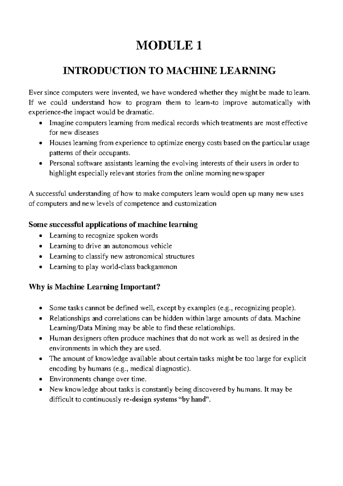 ML-UNIT-1: Introduction to Machine Learning Concepts and Applications ...