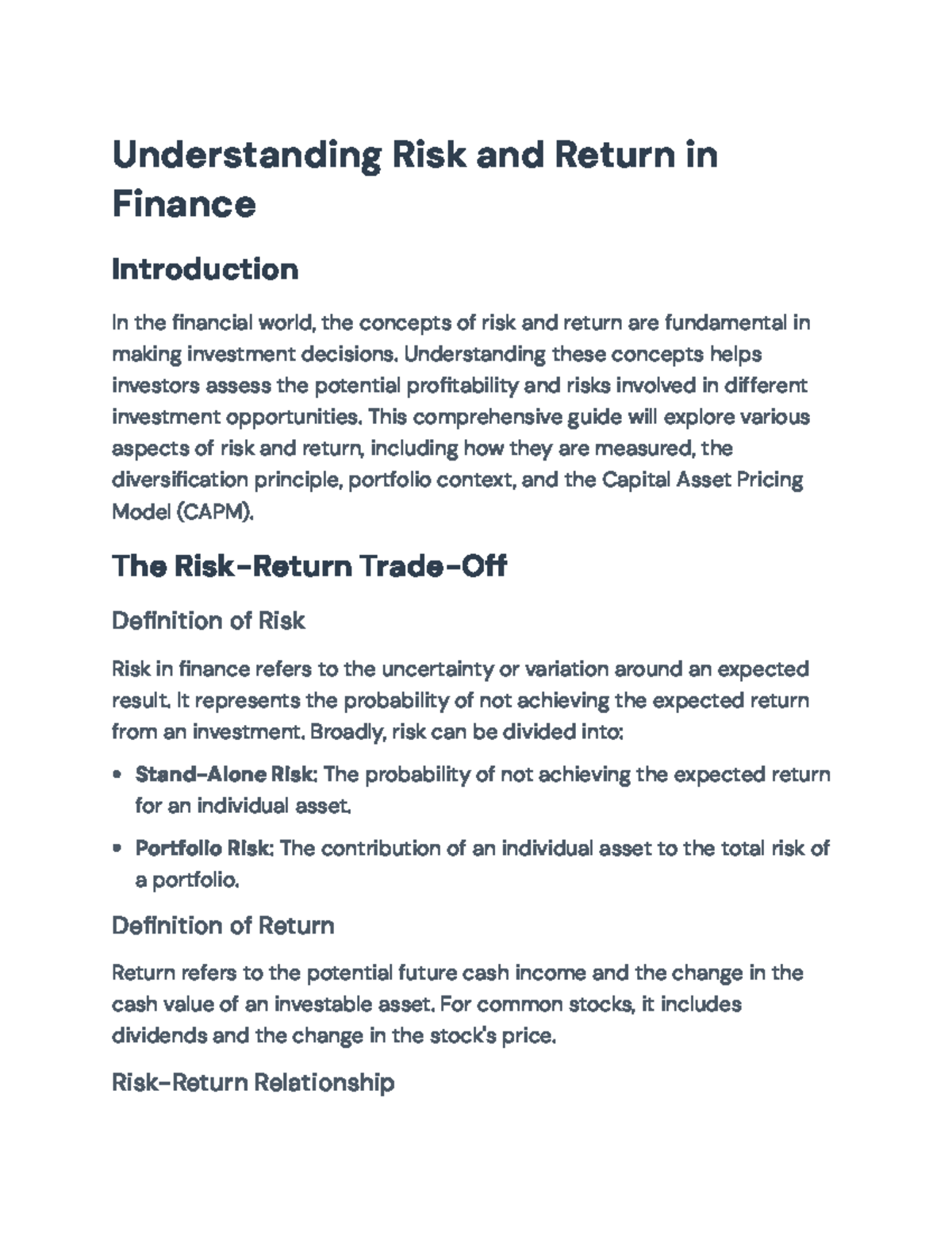 Understanding Risk and Return in Finance: A Comprehensive Guide ...