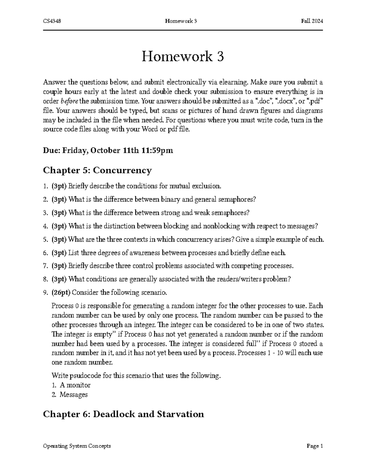 CS4348 Homework 3: Concurrency & Semaphores - Fall 2024 - Studocu