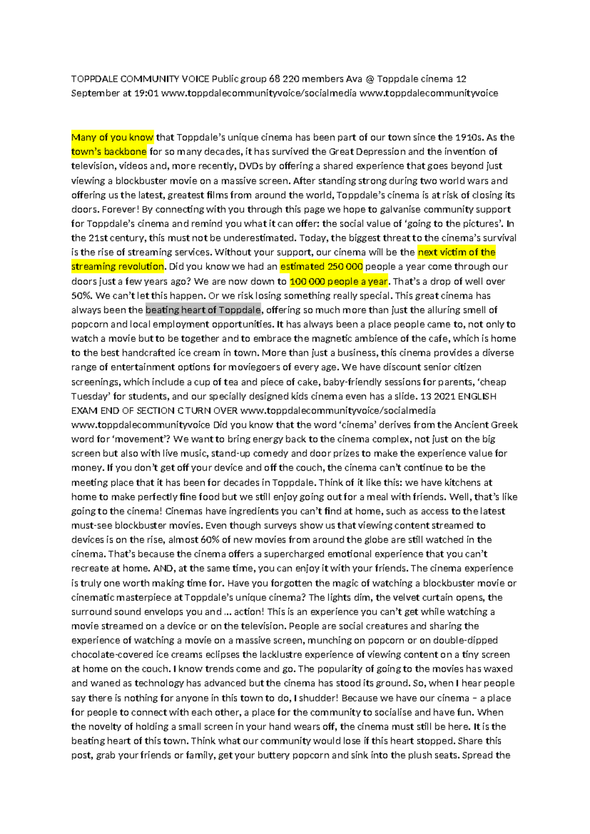 ENG 13 Language Analysis Practice: The Importance of Community Cinema ...