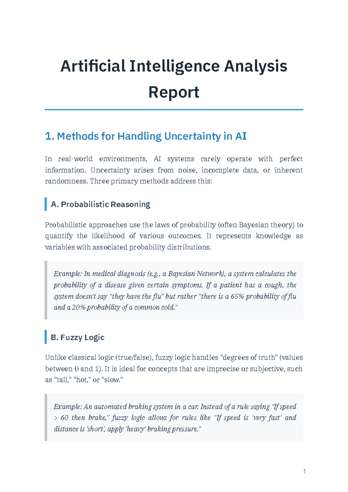 AI Analysis Report 1: Methods for Managing Uncertainty in AI - Studocu