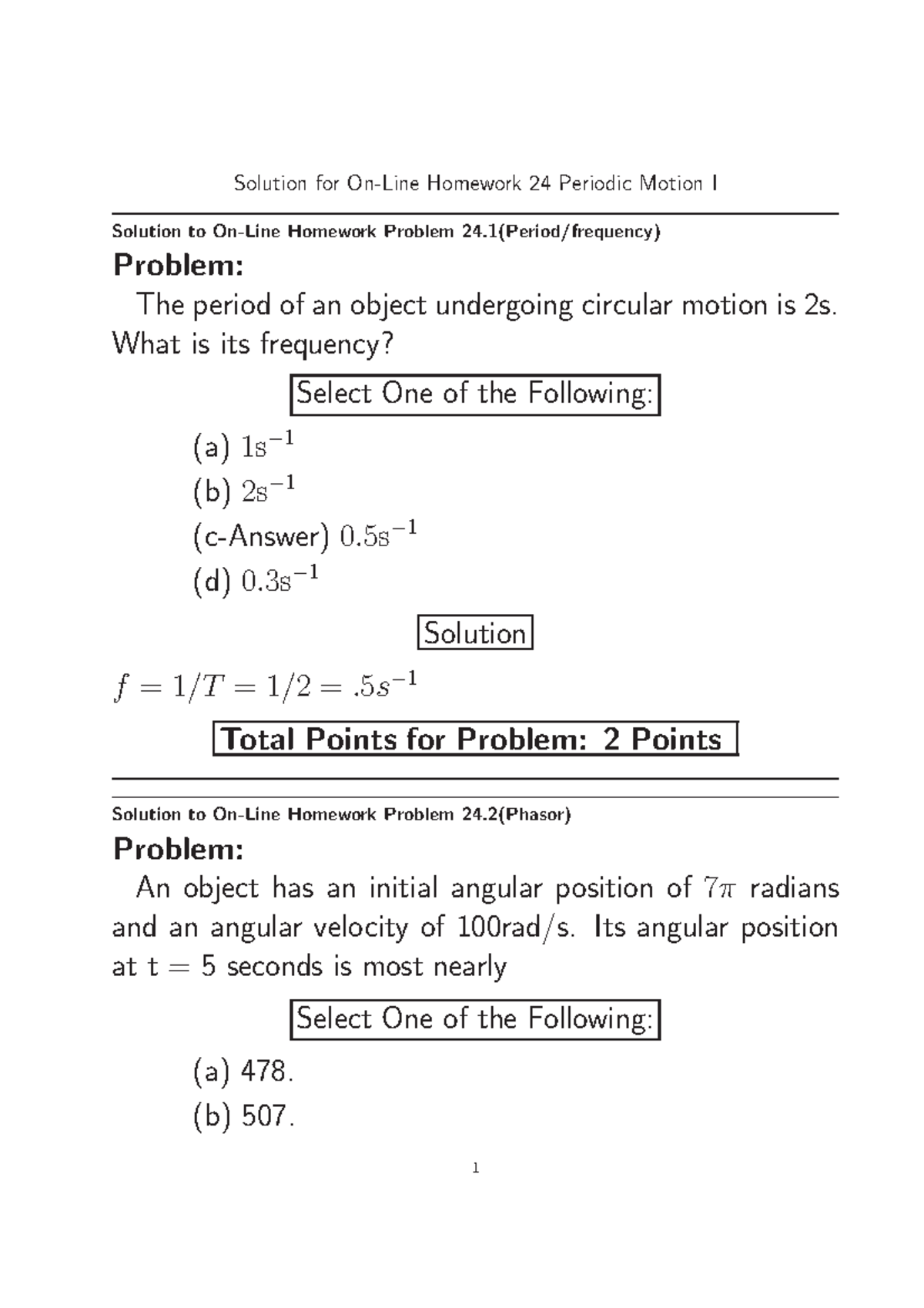 HW 24: Solutions for Periodic Motion I Problems - Studocu
