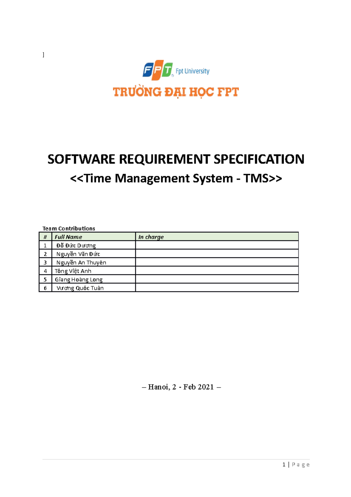 Time Management System (TMS) Software Requirement Specification - Studocu