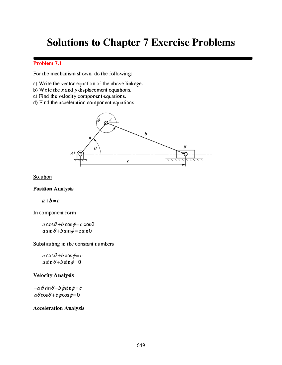 Solutions to Chapter 7 Exercise Problems - Kinematics, Dynamics, and ...