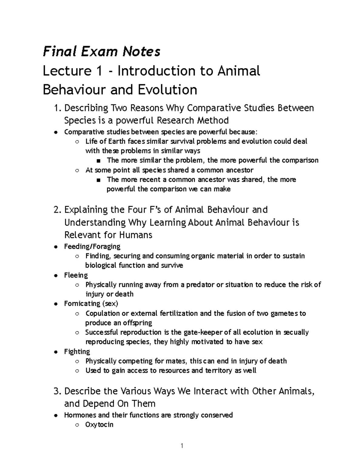 PNB 2XC3 - Final Exam Notes on Animal Behaviour and Evolution - Studocu