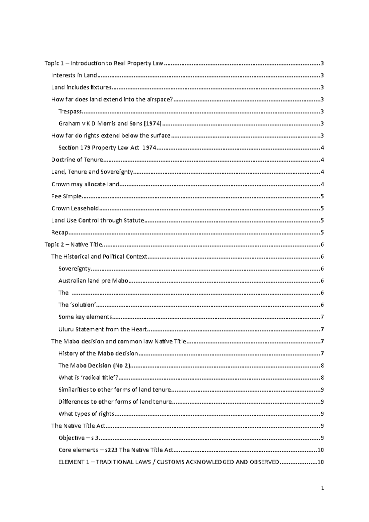 Lecture Notes LLB301 Real Property Law - Topic 1 – Introduction to Real ...