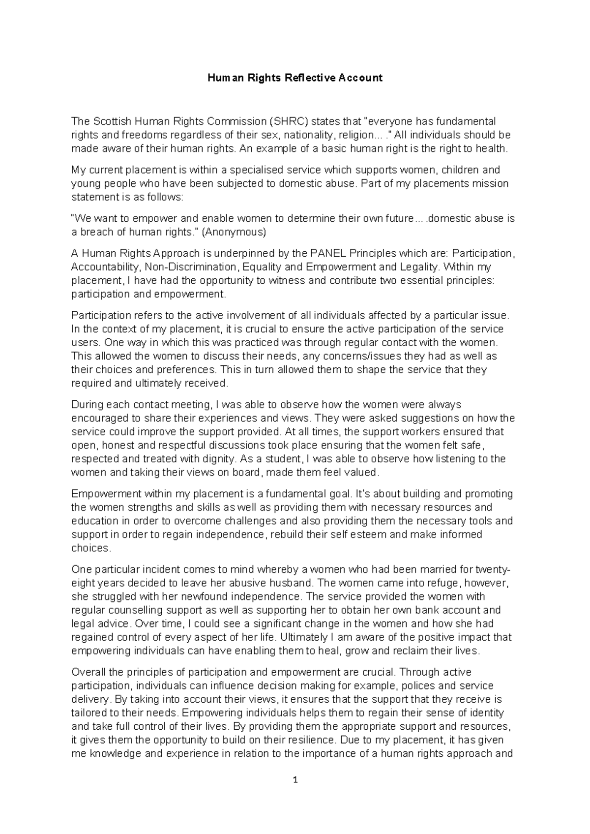 Human Rights Reflective Account: Empowerment & Participation in ...