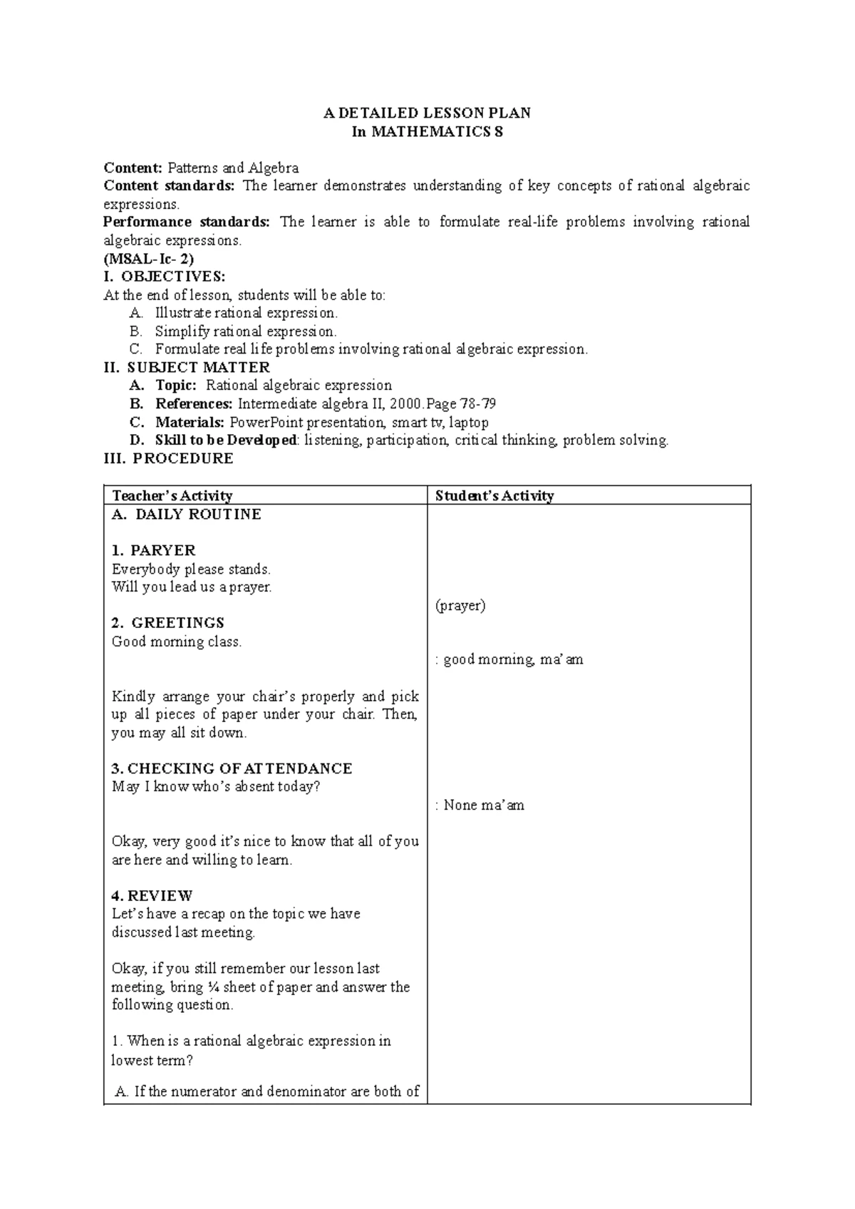 M6 Mathematics 6 Surface Area Lesson Plan for Rectangular Prisms - Studocu