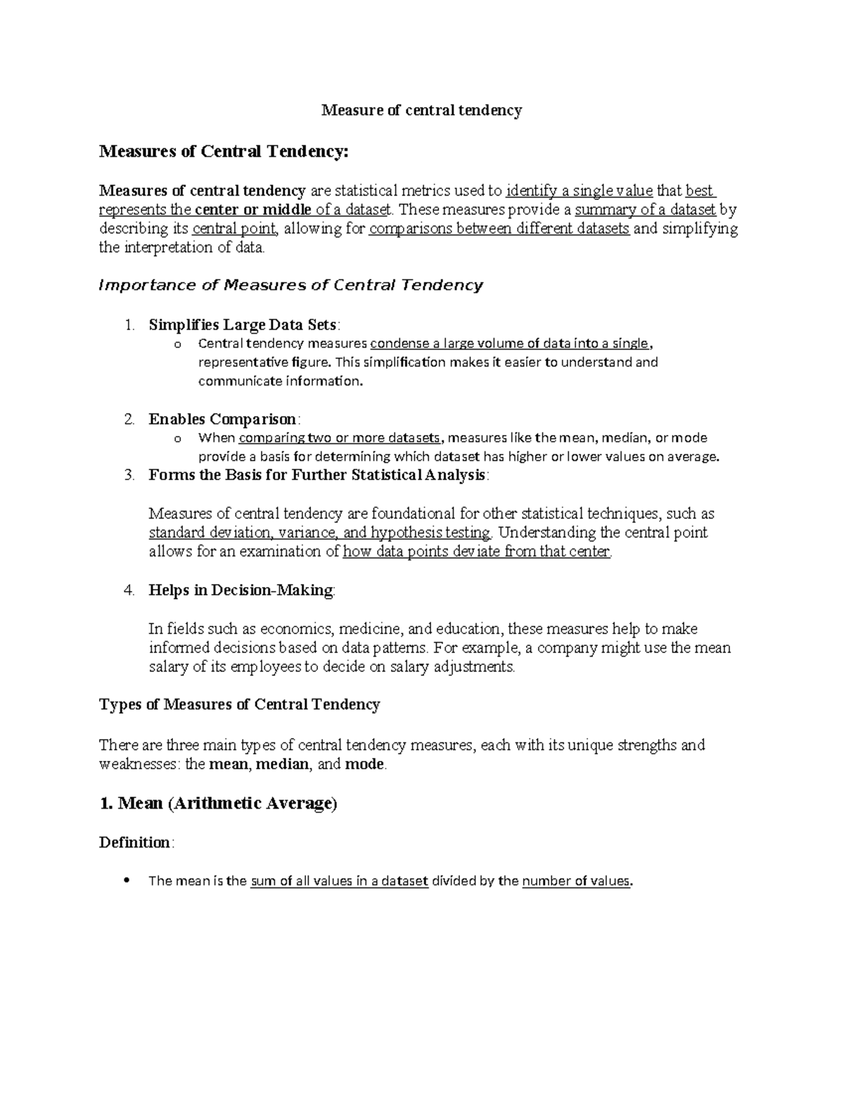 Measure of central tendency - Measure of central tendency Measures of ...
