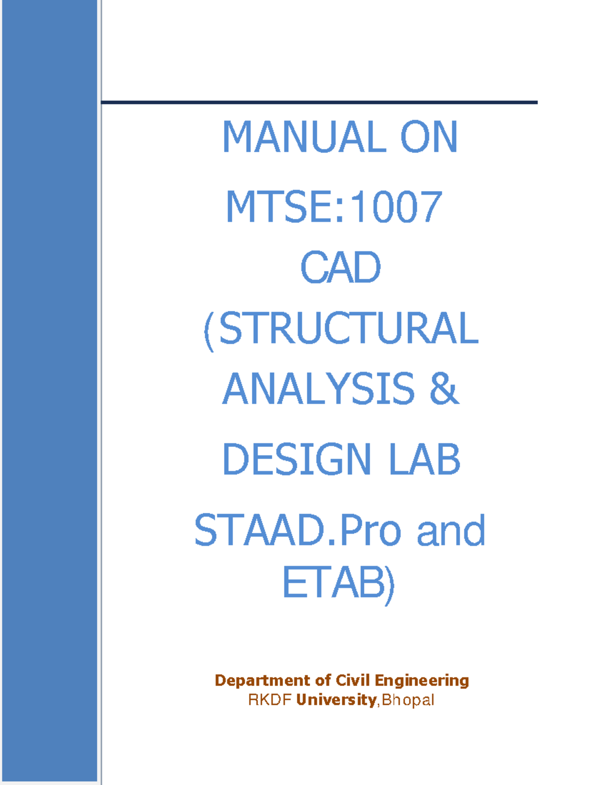 CEE 330L: Structural Analysis & Design Lab Manual on MTSE:1007 CAD ...