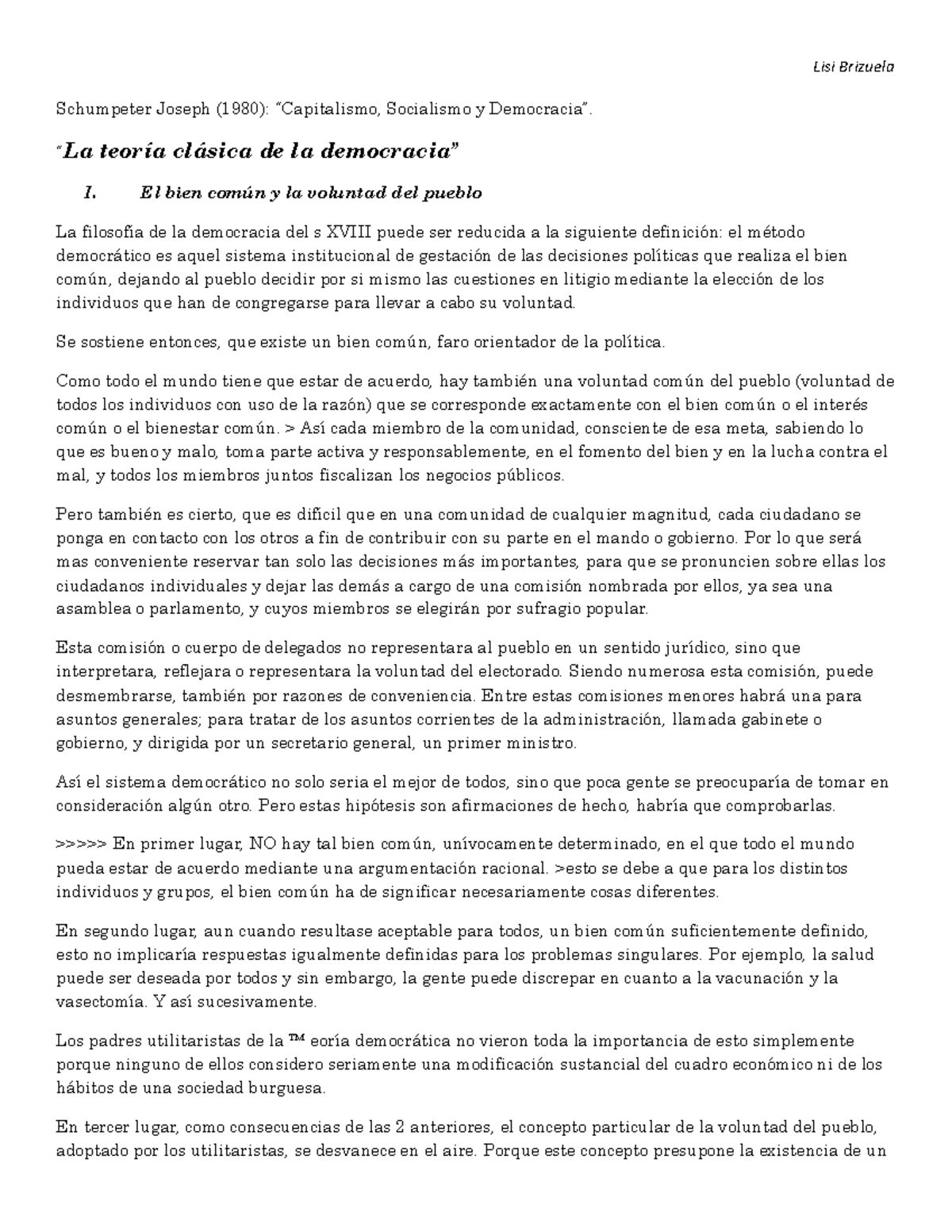 Resumen de Schumpeter: capitalismo, socialismo y democracia - Document Preview