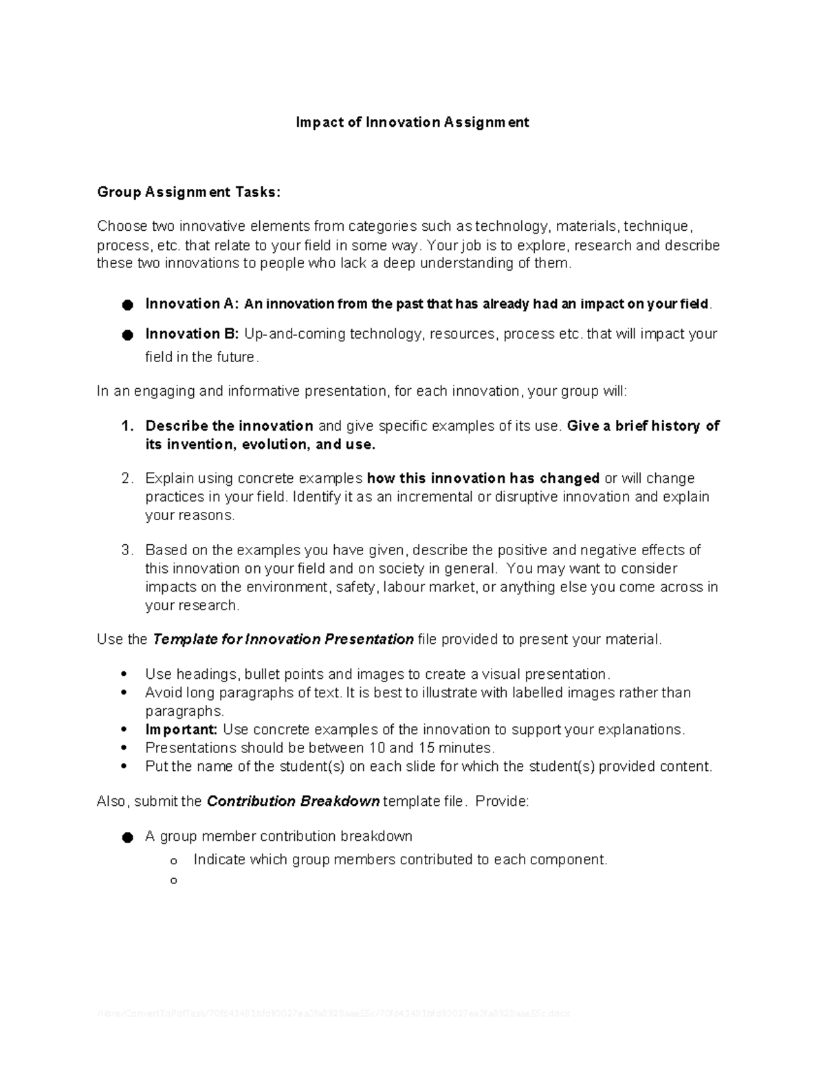 Innovation Presentation Instructions - Impact of Innovation Assignment ...