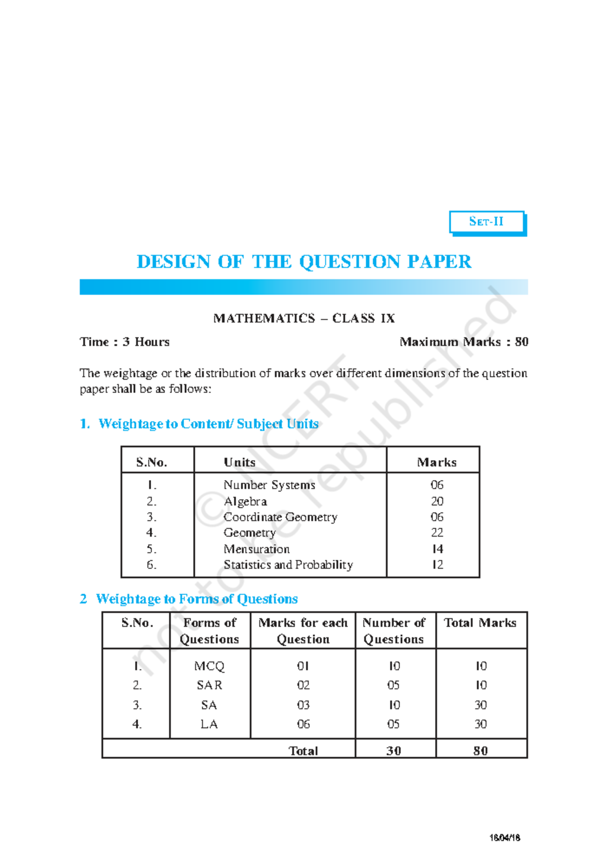 Mathematics Class IX Annual Exam Paper Design (NCERT) - Studocu
