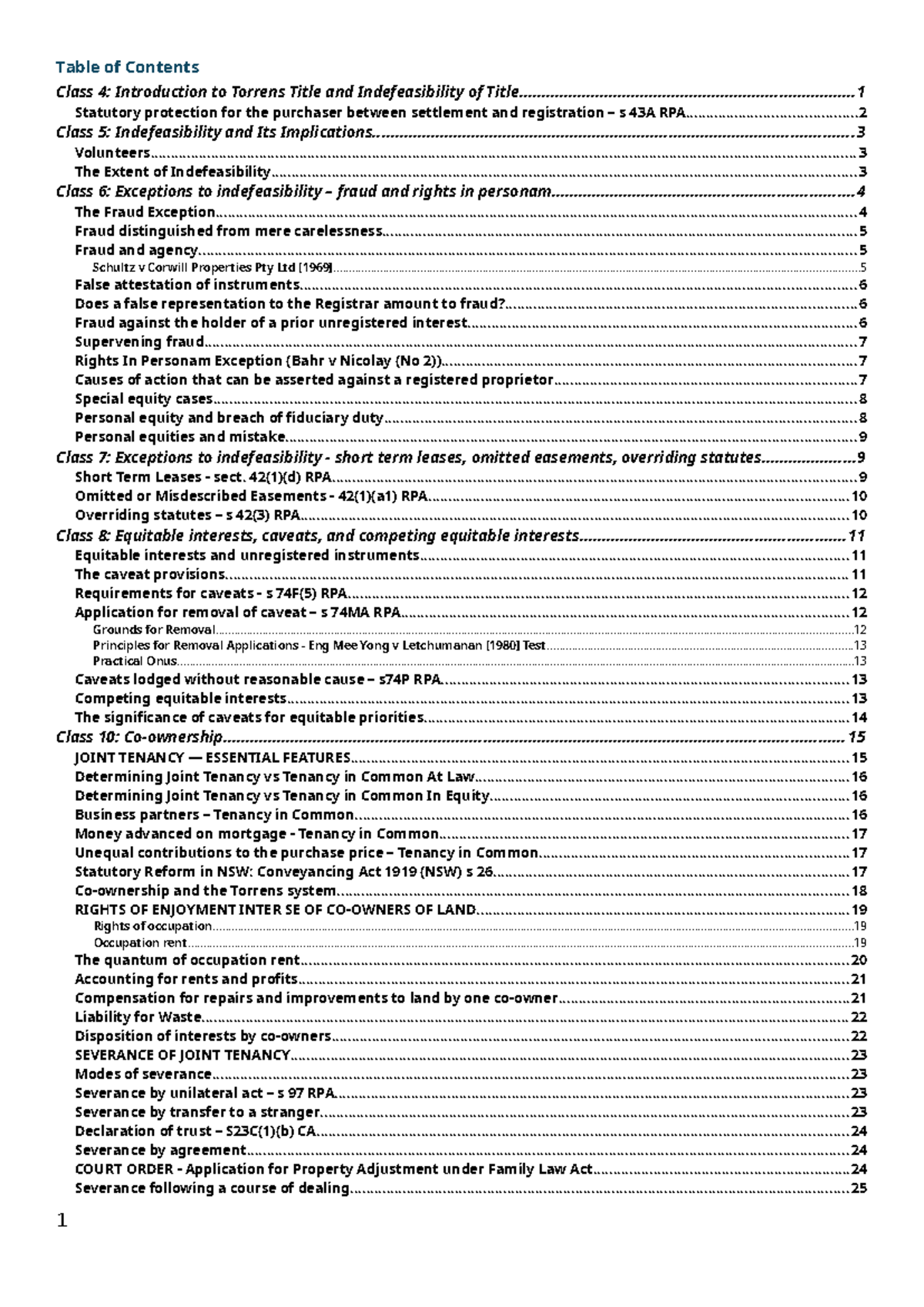 LAWS2383 - Final Exam Notes on Torrens Title and Indefeasibility - Studocu