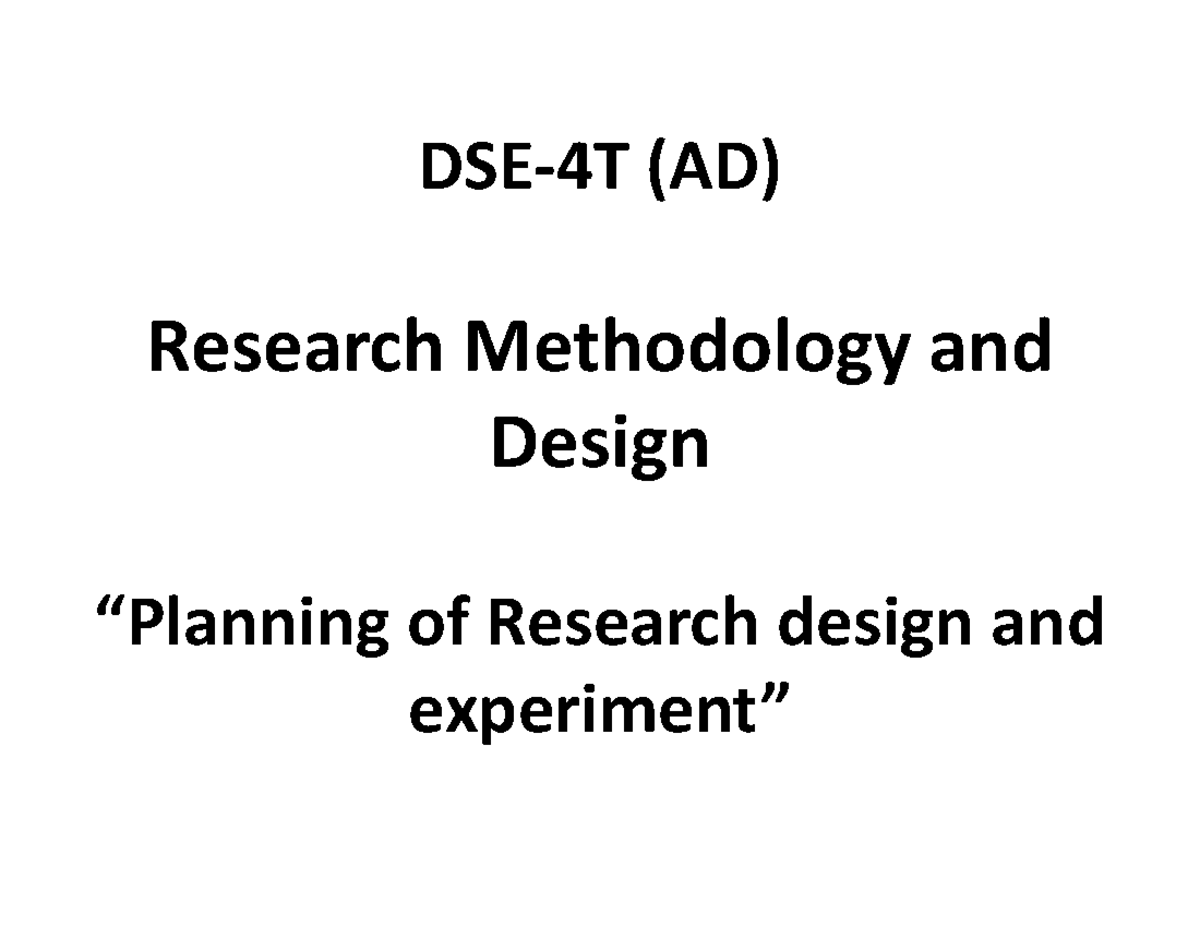AD Research Methodology: Understanding Research Design and Types - Studocu