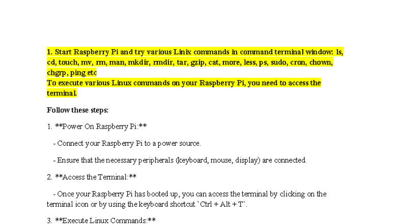 IOT Lab Manual-1: Raspberry Pi Linux Commands & Python Programs - Studocu