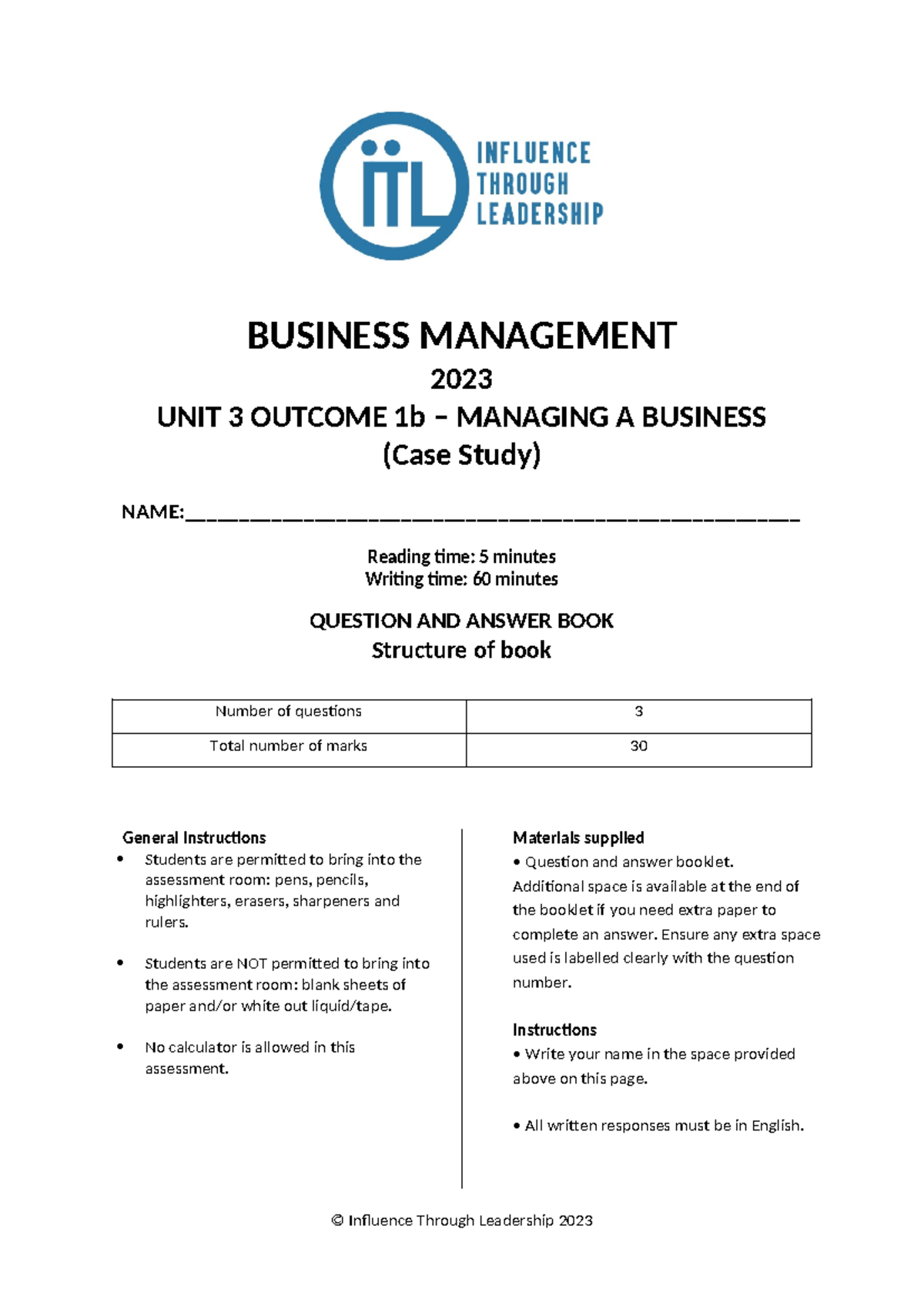 Bus Man 2023 Unit 3 Outcome 1b - BUSINESS MANAGEMENT 2023 UNIT 3 ...