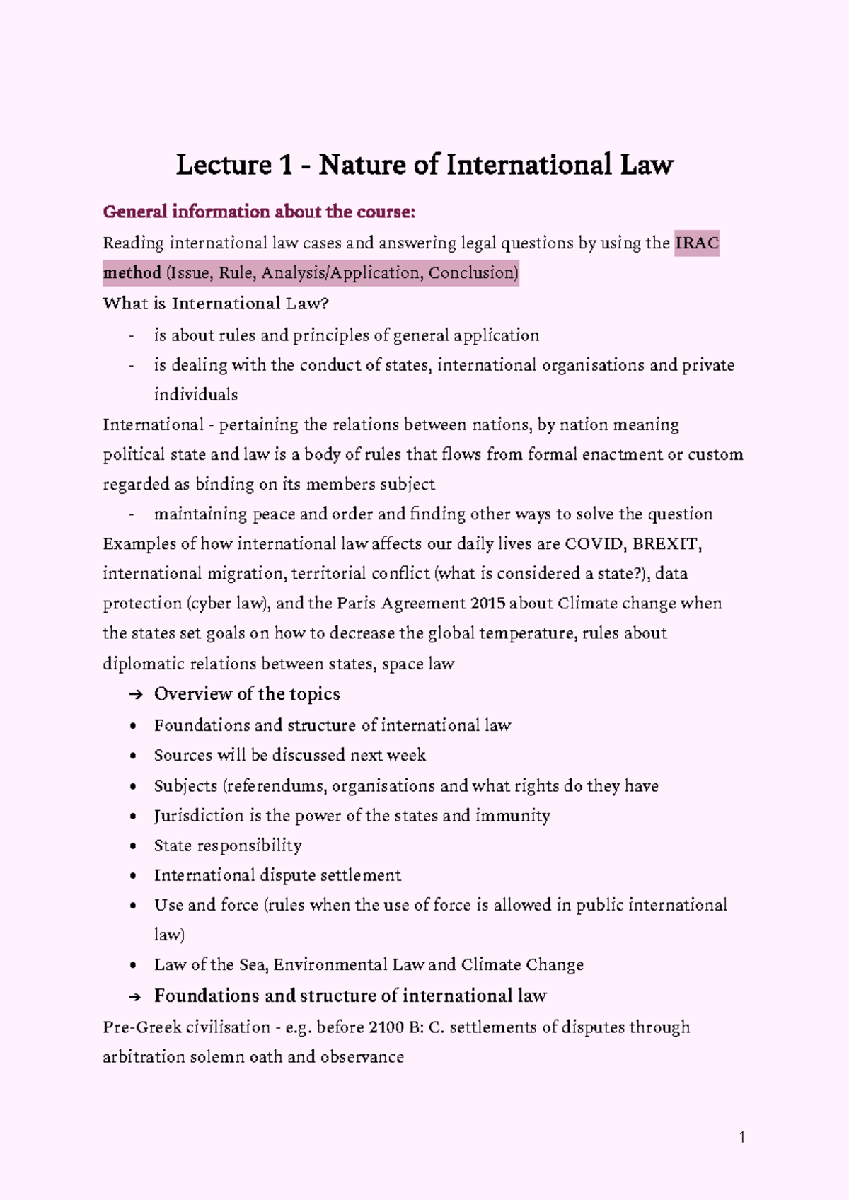 PIL Lecture Notes: Understanding International Law and Its Foundations ...