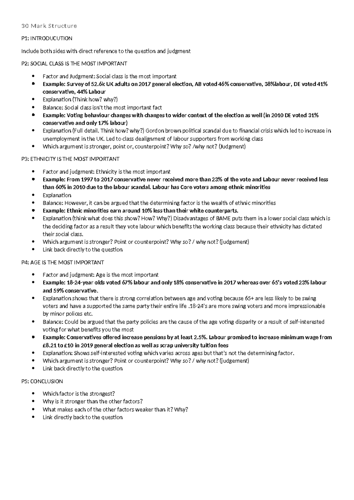 30 Mark Essay Structure: Analyzing Key Voting Factors - Studocu
