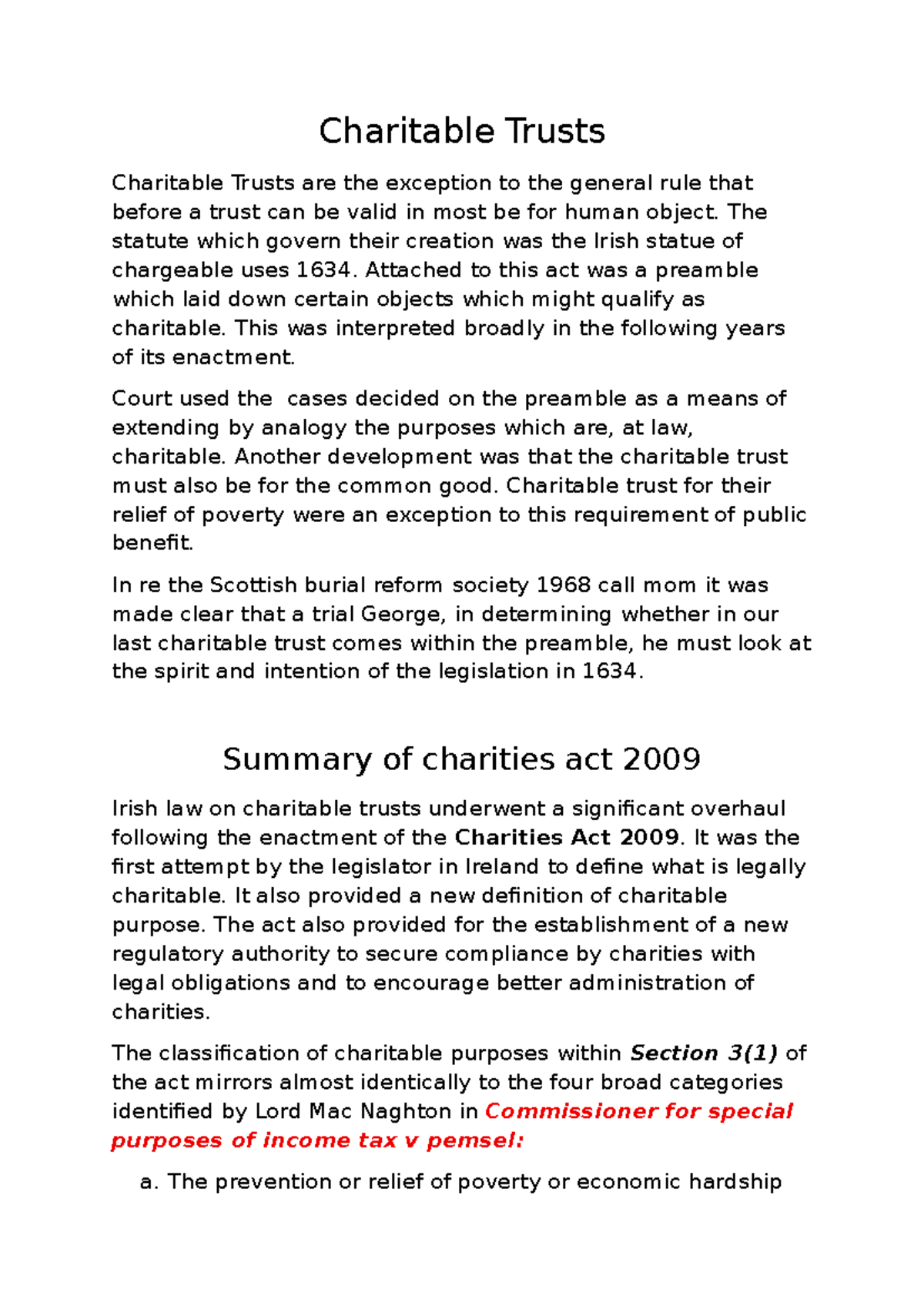 Charitable Trusts: Key Cases and Notes on Irish Law - Studocu