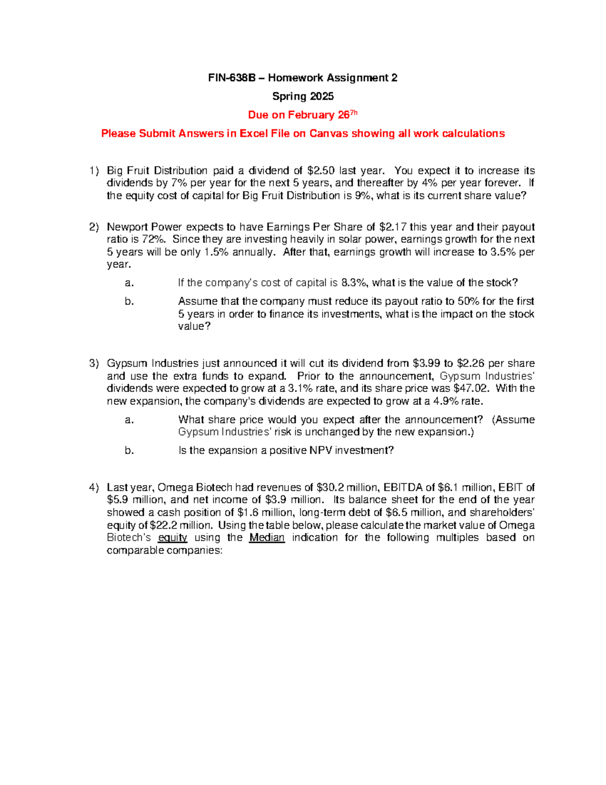 FIN-638B Spring 2025 - Homework Assignment 2: Detailed Financial ...