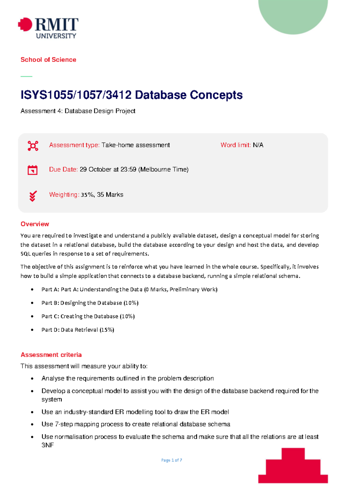 ISYS1055/1057/3412 Database Design Project – Final Assessment (2021 ...