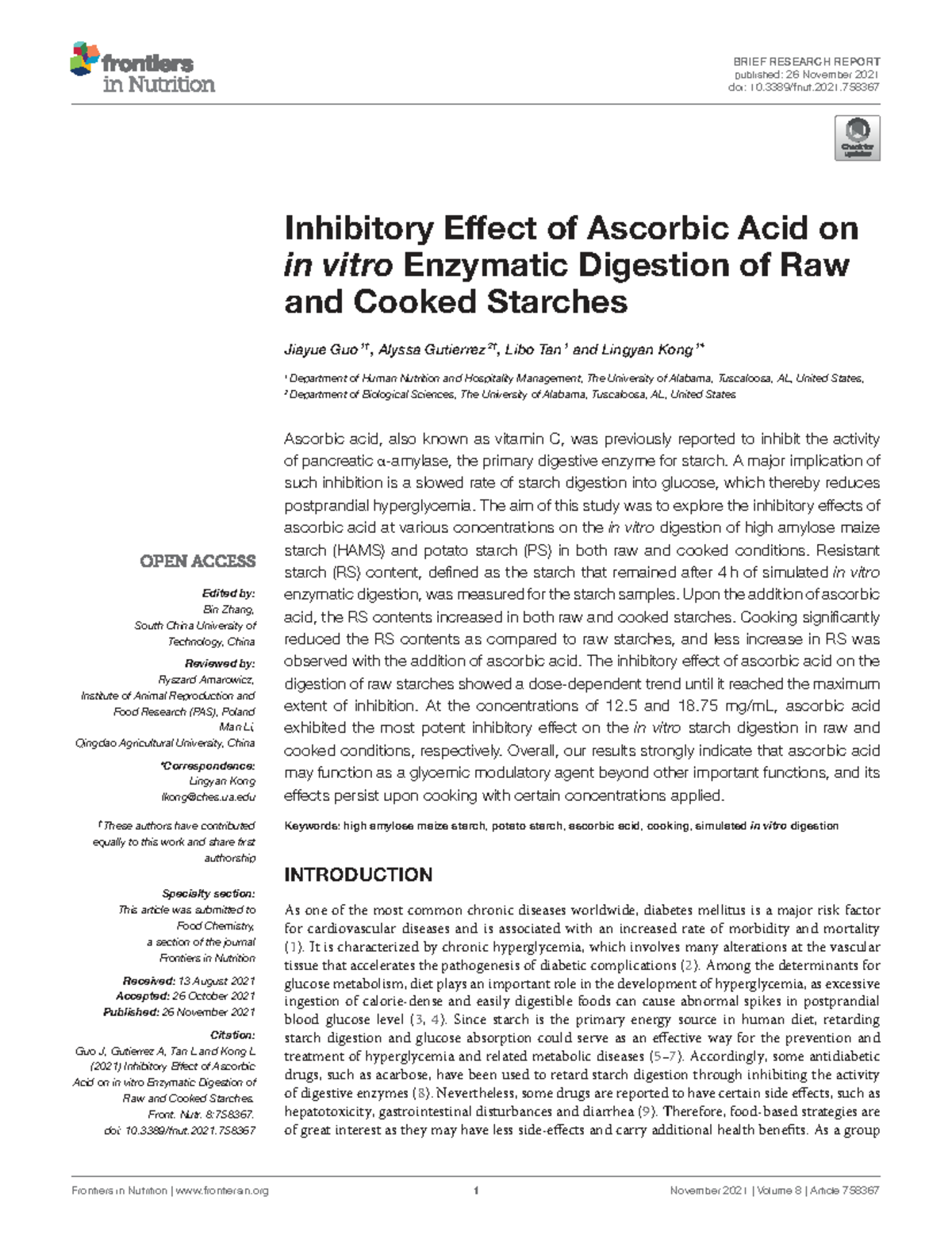Inhibitory Effect of Ascorbic Acid on Starch Digestion: A Study - Studocu