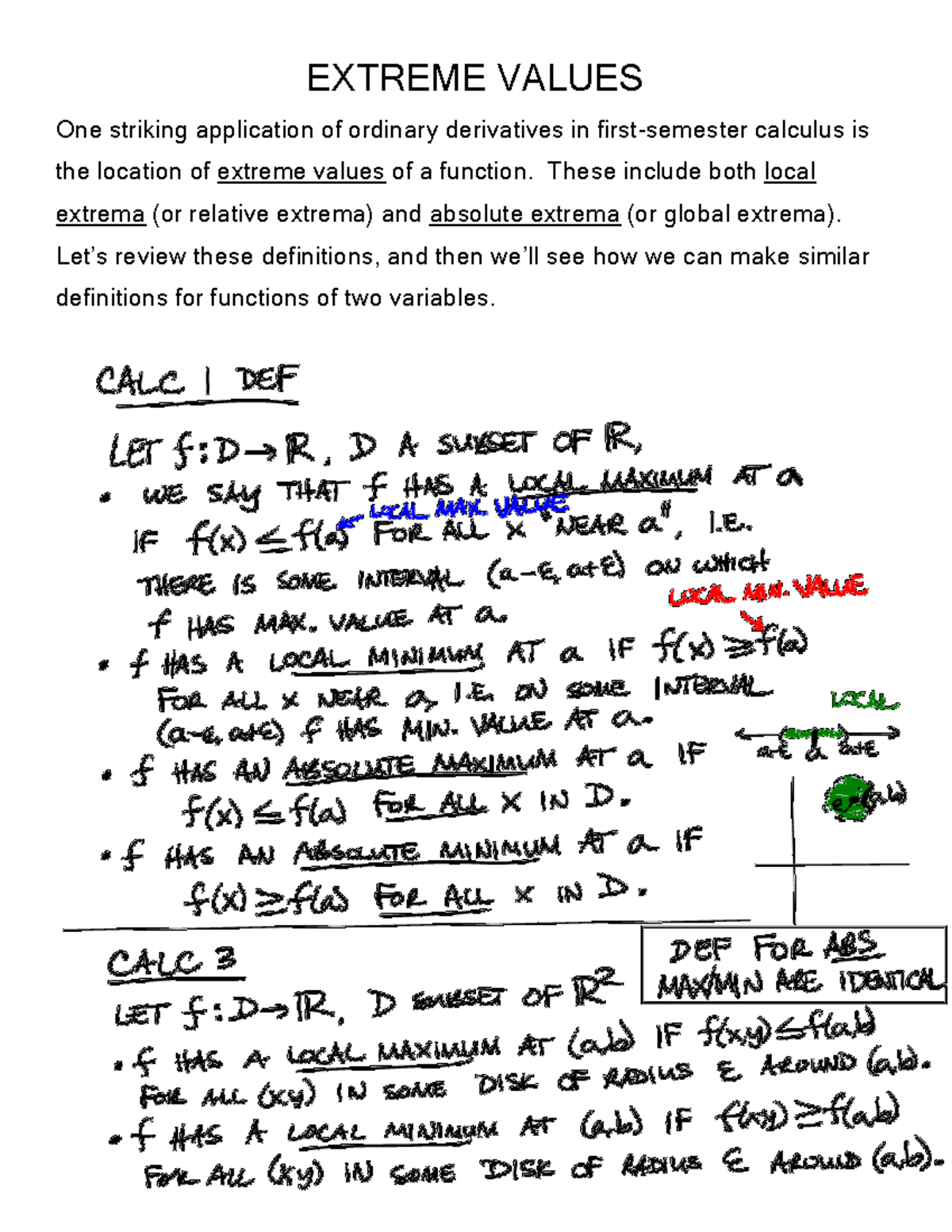 044 Calculus Notes: Extreme Values and Applications - Studocu