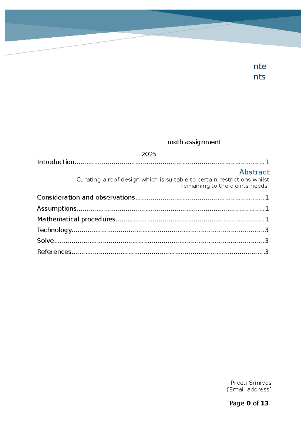 Math Assignment: Structural Roof Design Analysis (MATH 2025) - Studocu
