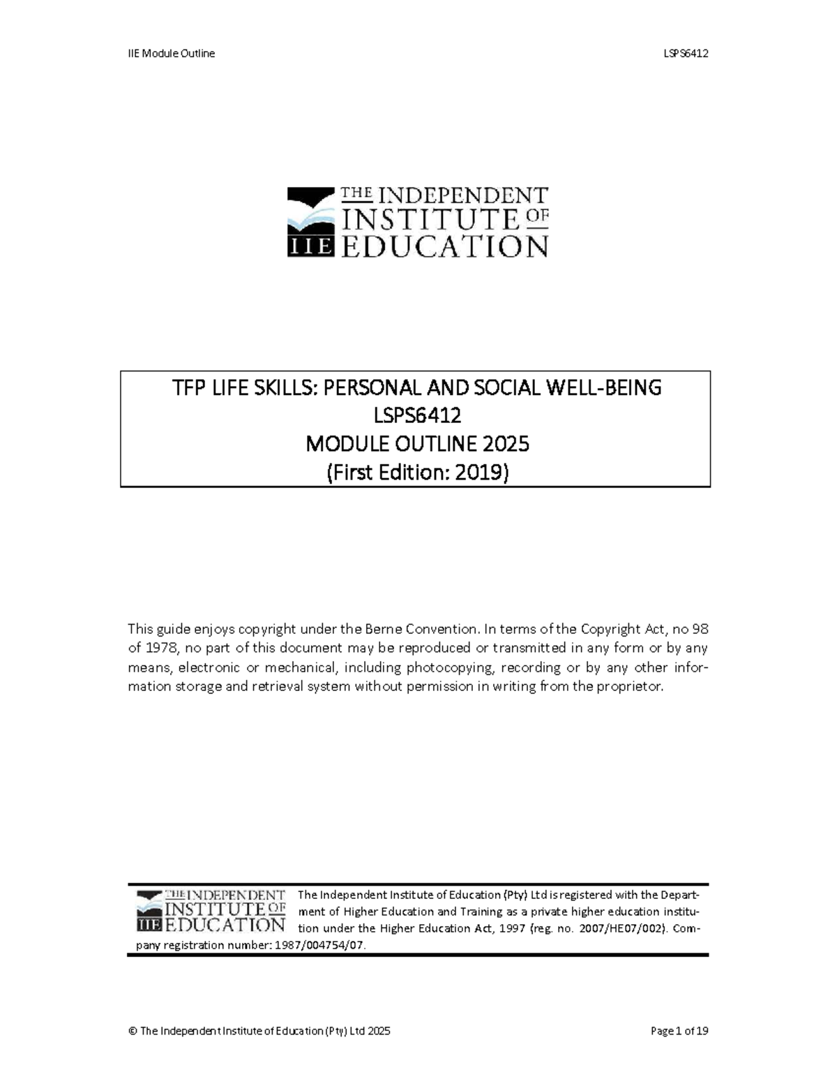 LSPS6412 Module Outline: Life Skills in Personal & Social Development ...