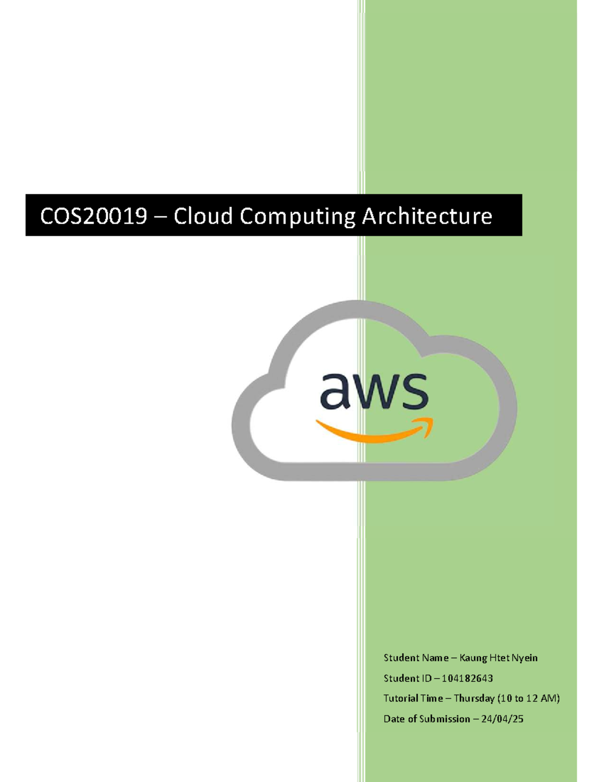 COS20019 Cloud Computing Architecture Assignment 1b Overview - Studocu