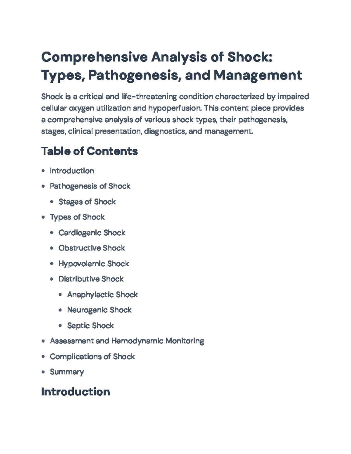 Comprehensive Analysis of Shock: Types, Pathogenesis, and Management ...