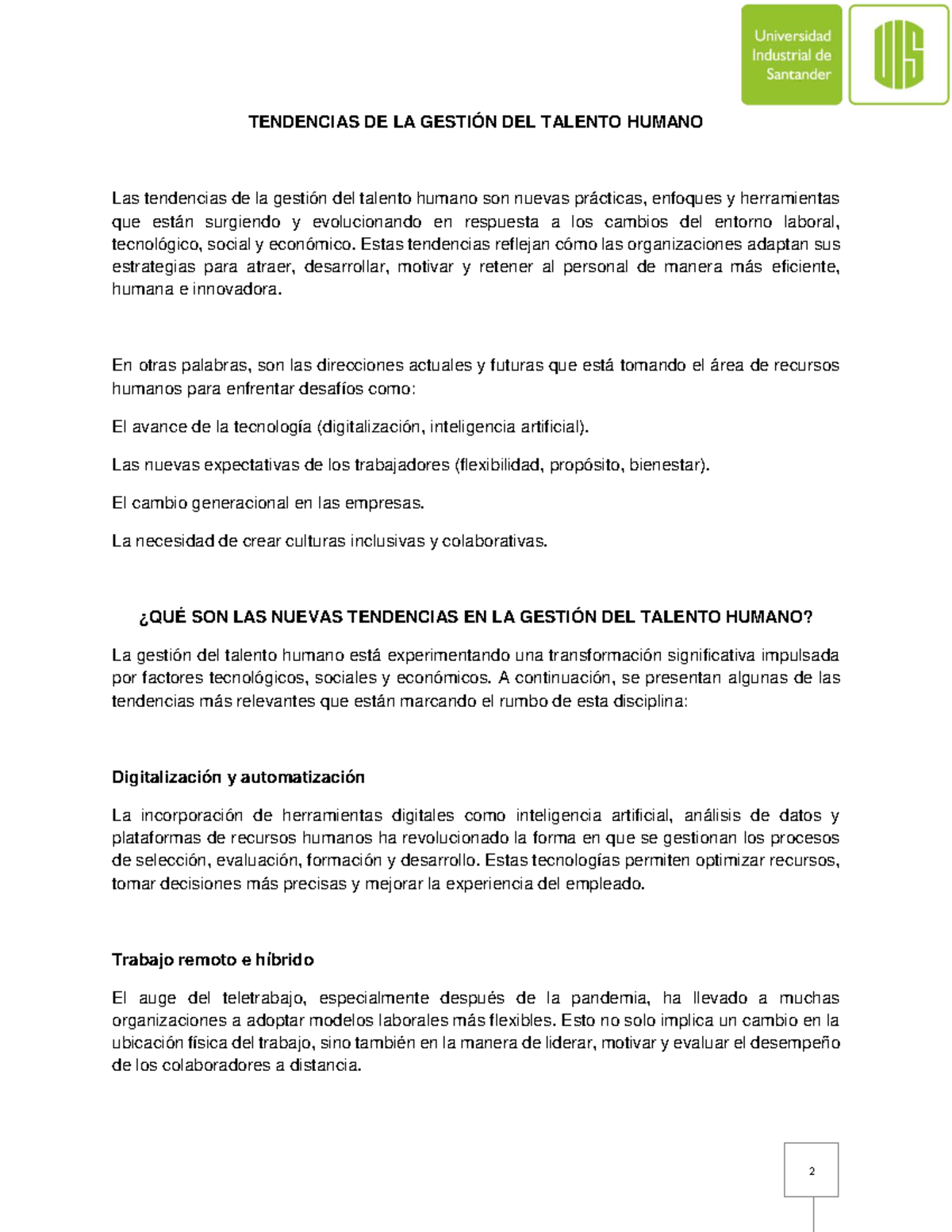 Ensayooo Tendencias DE LA Gestión DEL Talento Humano - TENDENCIAS DE LA ...