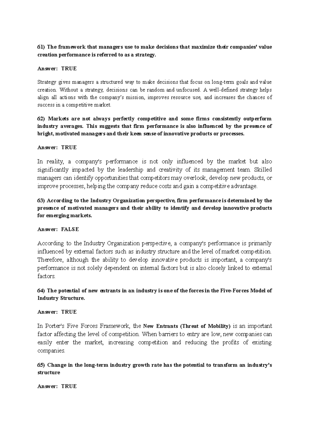 Strategic Management Insights: Exam Review for BUS 101 - Studocu