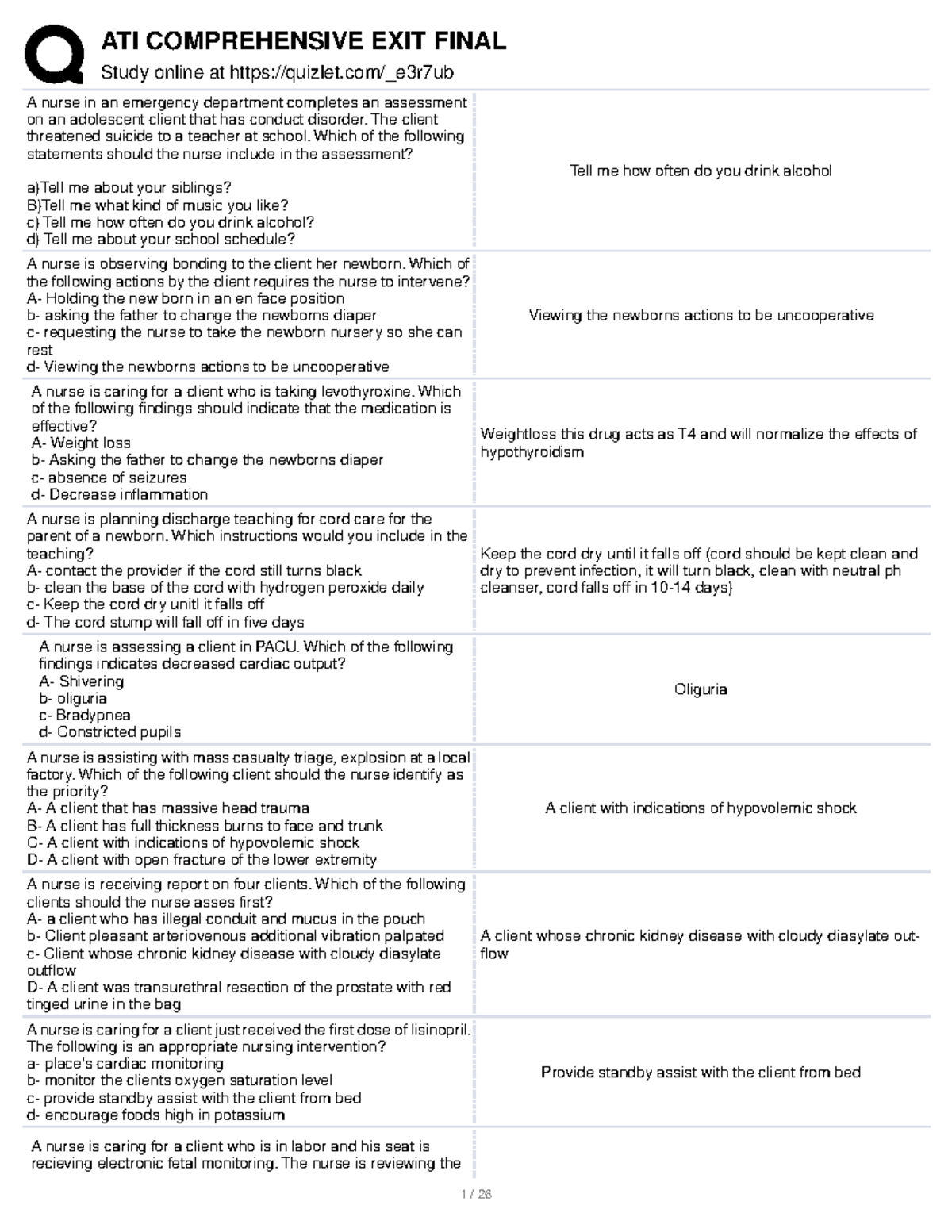 NUR 302 - Assessment and Interventions in Emergency Nursing - Studocu