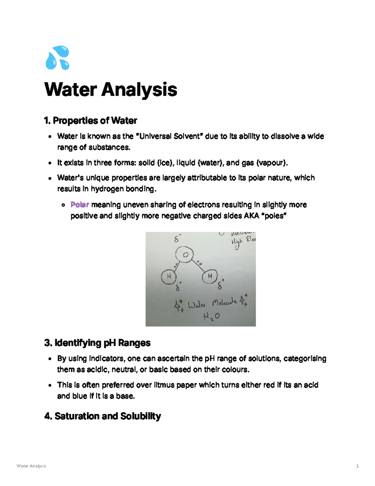 Water Analysis 1: Properties, pH, and Bonding of Water - Studocu