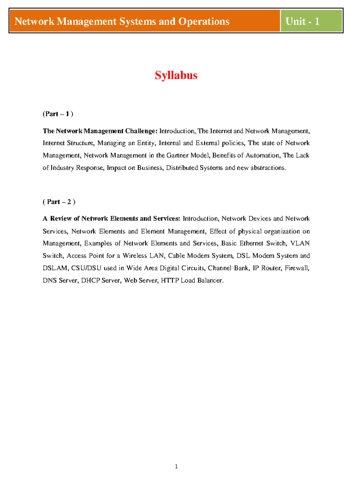 NMS (Unit 1) - Comprehensive Notes on Network Management Concepts - Studocu