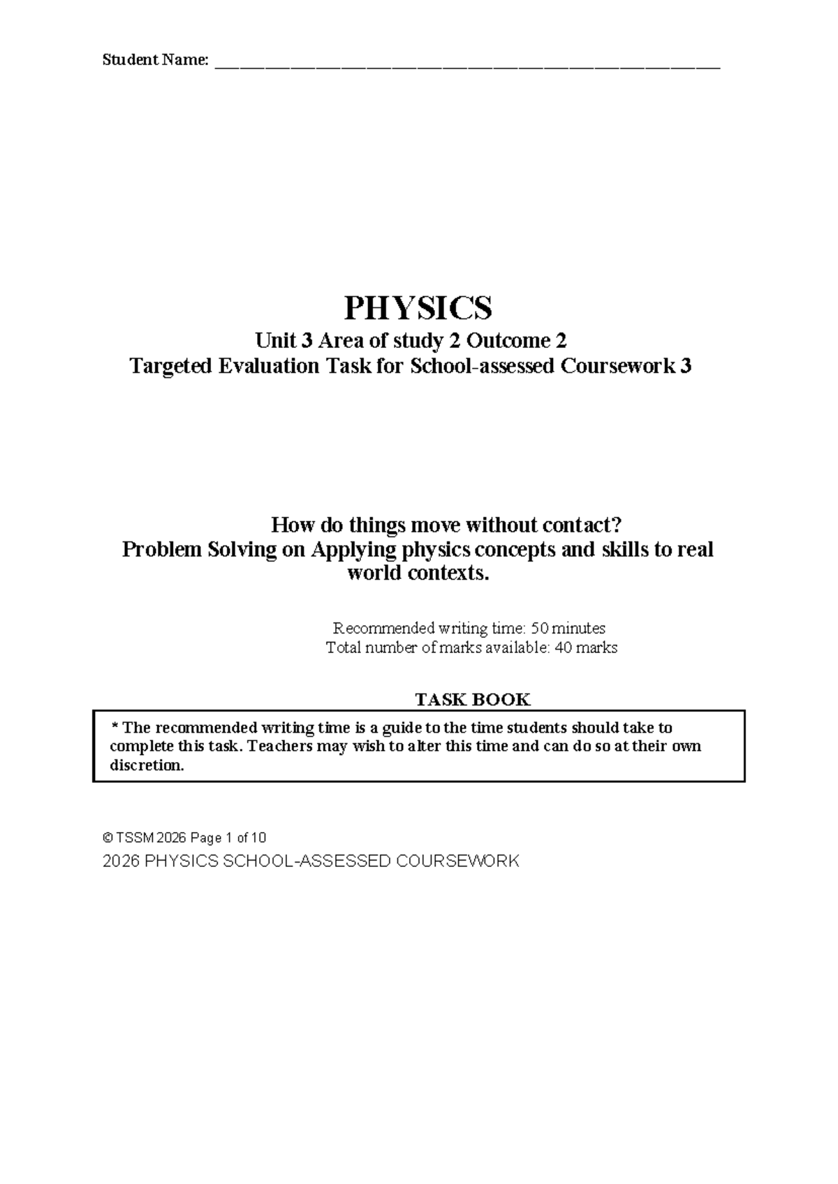 2026 PHYSICS Unit 3 Outcome 2 TET 1 - Problem Solving Guide - Studocu