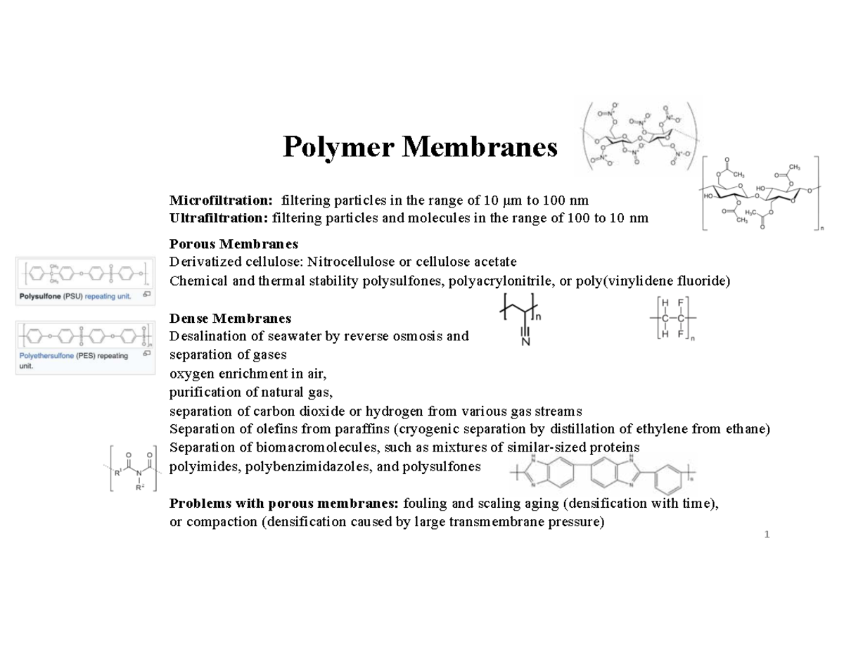 Polymer Membranes: Detailed Study Notes for ENG 101 Course - Studocu