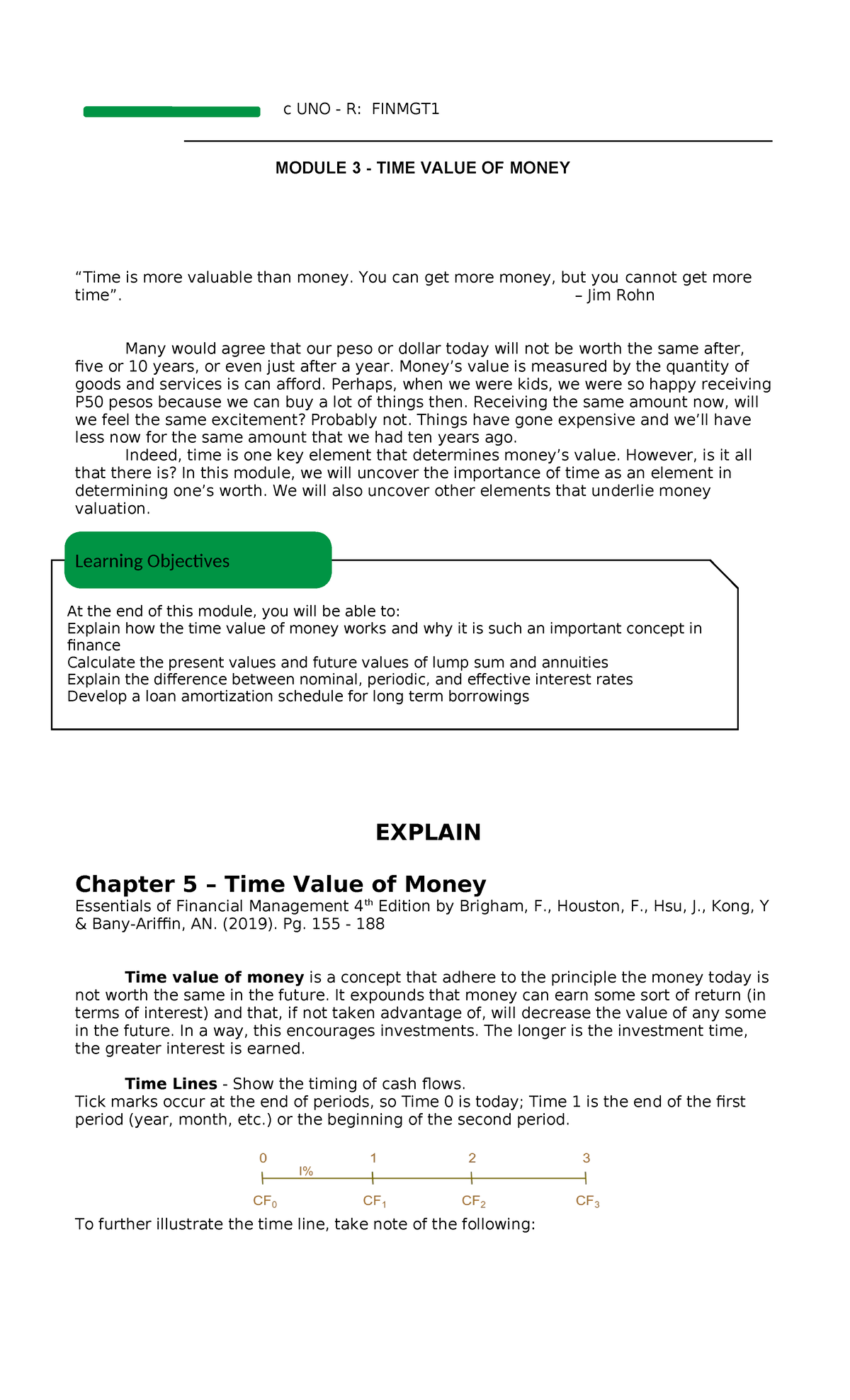 c UNO R: FINMGT1 Module 3 - Time Value of Money Explained - Studocu