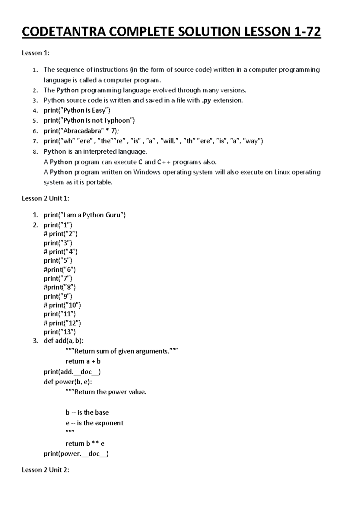 **729441019 Codetantra Complete Solutions: Programming Lessons Overview ...