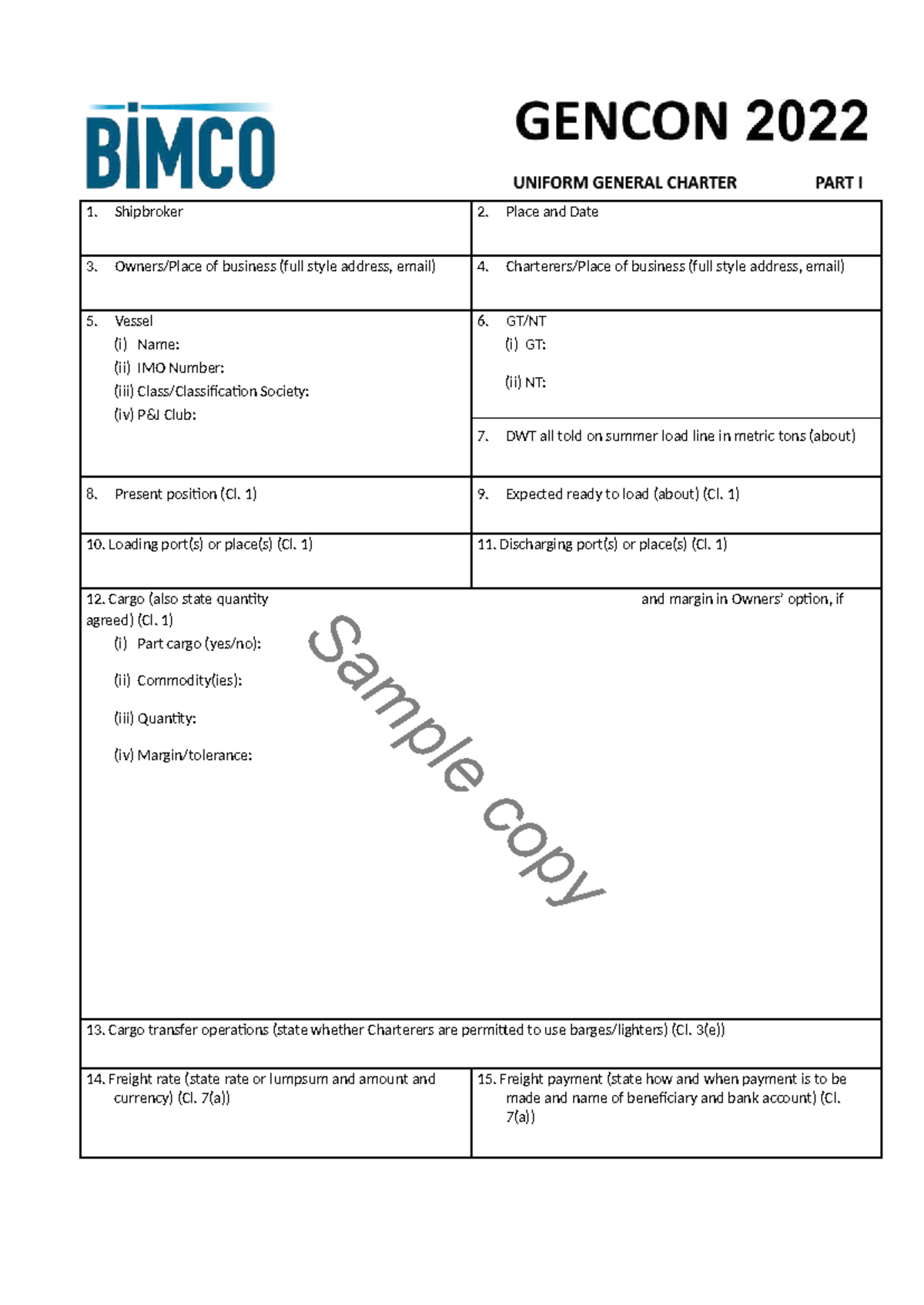 GENCON 2022 Sample Copy of Uniform General Charter Agreement - Studocu