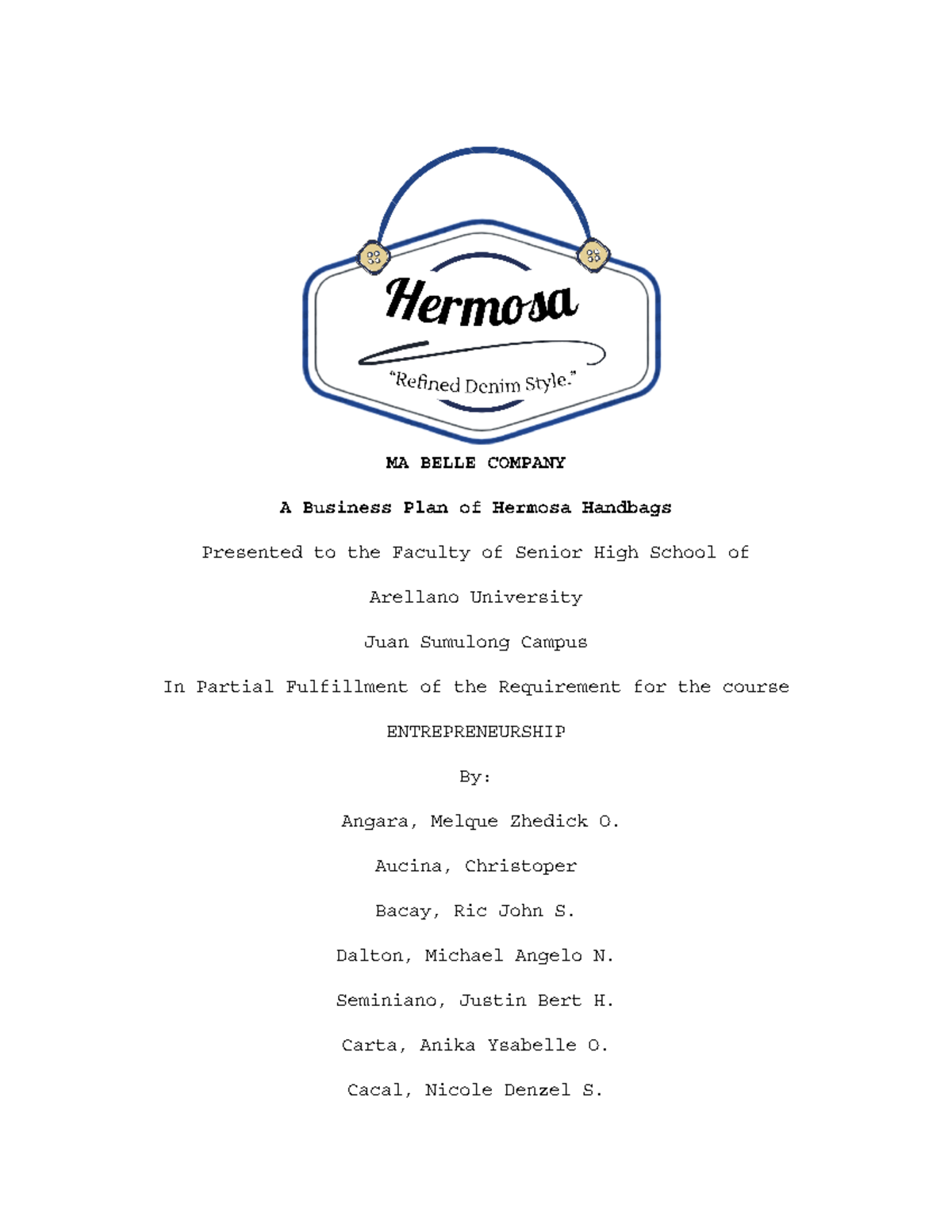Business Plan for Hermosa Handbags (ENTREPRENEURSHIP) Chapters 1-6 ...